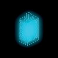 Glowing blue skyscraper standing out in the darkness, isometric projection vector