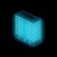 Glowing neon building shining in darkness representing modern architecture vector