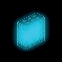 Glowing blue office building in isometric view representing modern architecture vector