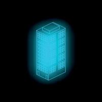 Futuristic glowing skyscraper illuminating the night in isometric view vector