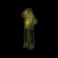 Architect making a phone call while holding blueprints, neon style illustration vector