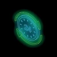 24 hours open availability neon sign on black background vector