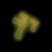 Glowing neon number 77 on dark background representing luck and winning vector