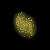 Glowing neon horseshoe with number seven isometric view vector
