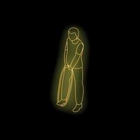 Man doing stretching exercises with elastic band in yellow neon style vector