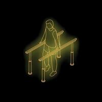 Patient doing rehabilitation exercises using parallel bars, isometric physiotherapy concept vector