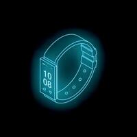 Neon smartwatch displaying time and weather information on dark background vector