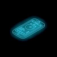 Smartphone showing statistics with glowing neon blue light on black background vector