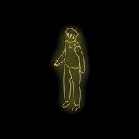 Chef character wearing uniform and hat, glowing neon style on dark background vector
