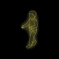 Child walking forward in neon light on black background vector