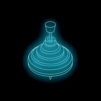 Glowing neon spinning top rotating on black background vector