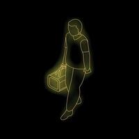 Technician walking with toolbox, neon style illustration on black background vector