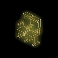 Two empty seats with yellow neon light on black background vector