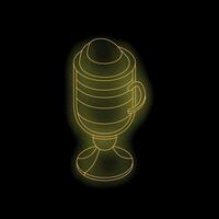 Glowing yellow neon microphone on black background vector