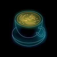 Neon sign of latte art coffee glowing on black background vector
