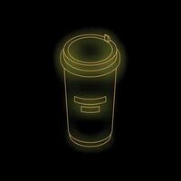 Glowing neon coffee cup on dark background representing modern refreshment vector