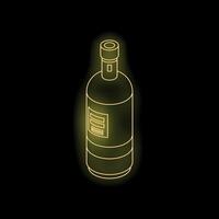 Neon yellow glowing bottle on black background isometric view vector