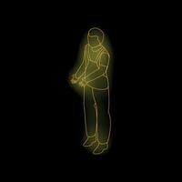 Neon style illustration of a worker showing his hands, wearing uniform and shoes vector
