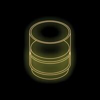 Yellow neon light showing modern round table on black background vector