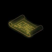 Glowing blueprint isometric projection showing house plan on black background vector