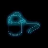 Paint roller and bucket with blue neon light effect on black background vector