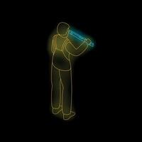 Construction worker using level tool neon sign on black background vector