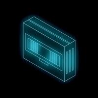 Neon blue isometric server rack glowing on black background vector