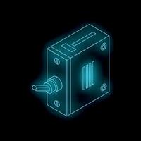 Electric toggle switch glowing with neon light on black background vector