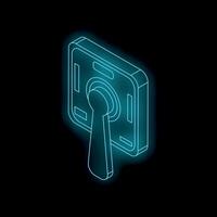 Glowing neon door handle sign on black background symbolizing security and access vector