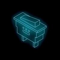 Neon blue toggle switch on off power control button isometric view vector