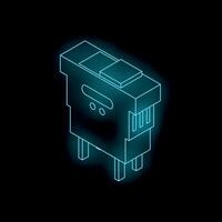 Glowing neon electronic component isometric view on black background vector