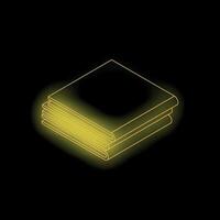 Glowing neon yellow stack of books on black background vector