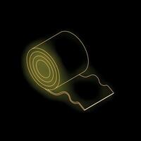 Golden neon toilet paper roll unrolling on black background vector