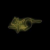 Neon yellow running tiger cub on black background vector