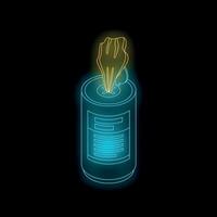 Glowing neon wet wipes container on black background vector