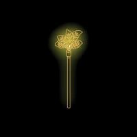 Golden neon light depicting a feather duster on black background vector