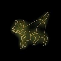 Neon yellow dog running with leash on black background vector
