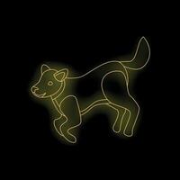 Yellow neon light showing running dog on black background vector