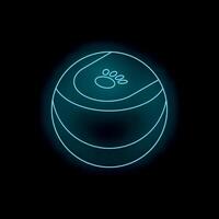 Glowing neon pet toy ball with paw print on dark background vector
