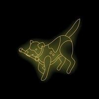Golden retriever running with stick in mouth neon sign on black background vector