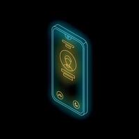 Neon smartphone showing incoming call from construction worker contact vector