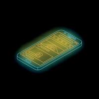 Smartphone showing social media content with neon light effect on black background vector