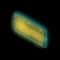 Neon smartphone showing programming code on black background vector