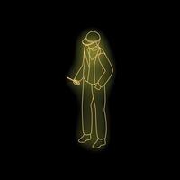 Parking valet holding keys and wearing uniform standing in neon light vector