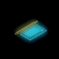 Neon calculator and pencil representing accounting and finance vector