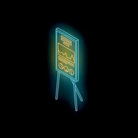 Neon flipchart showing charts and statistics on black background vector
