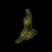 Dancer performing a jump with legs spread and arm raised in neon light style vector