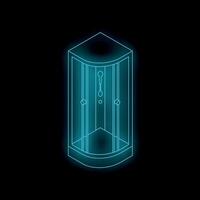 Neon shower cabin shining on black background isometric view vector
