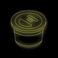 Glowing yellow coffee pod on black background representing modern beverage consumption vector