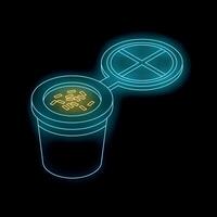 Neon blue single serve coffee pod with lid and coffee grounds vector